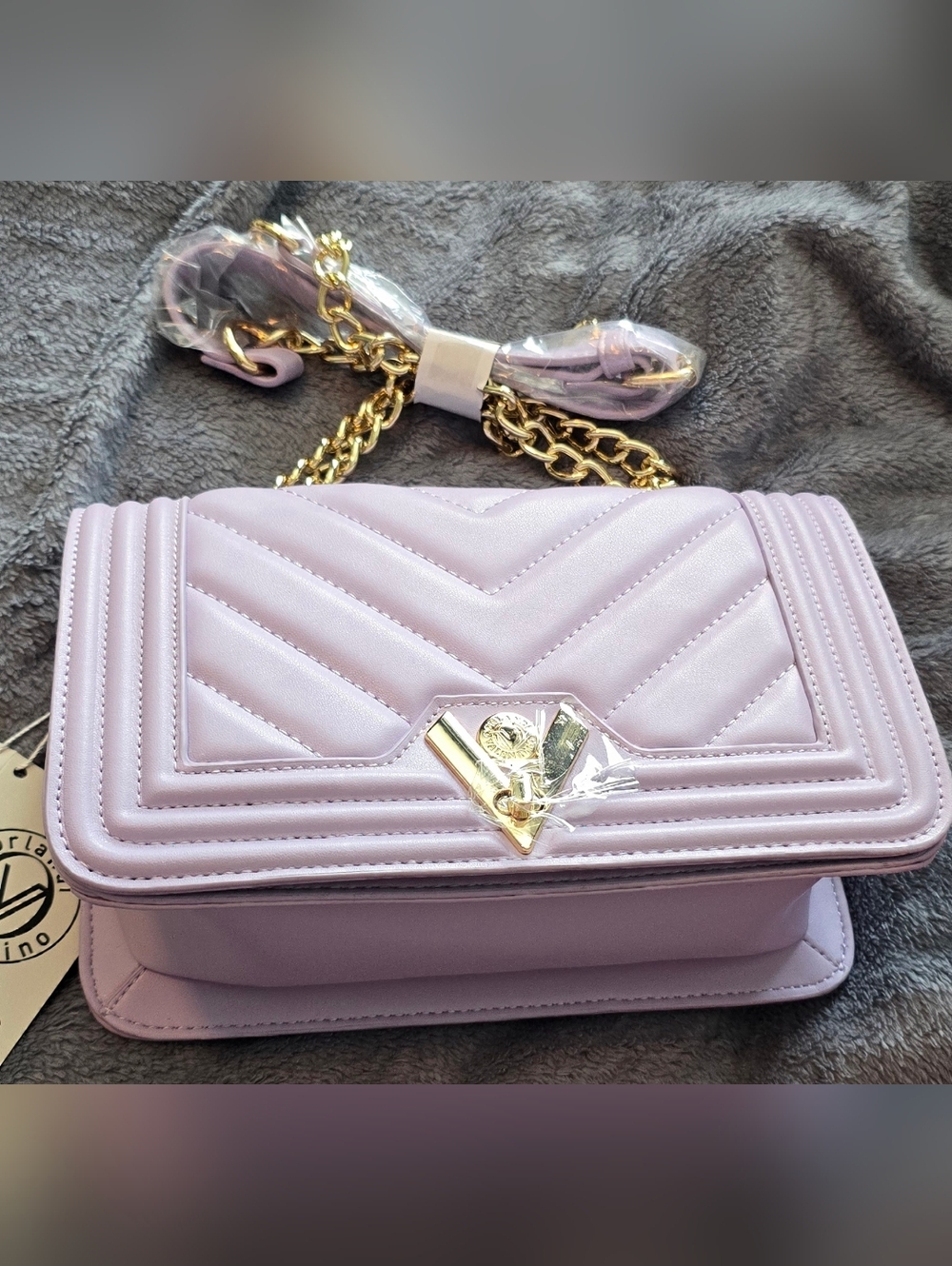 Valentino Orlandi Lavender Quilted Crossbody with Gold Chain - Picture 3 of 5